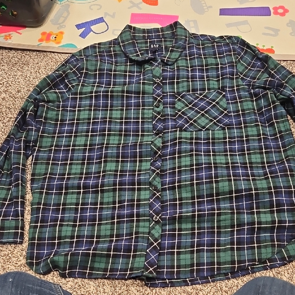 GAP Men's Casual Green and Blue Checkered Shirt Long Sleeve?